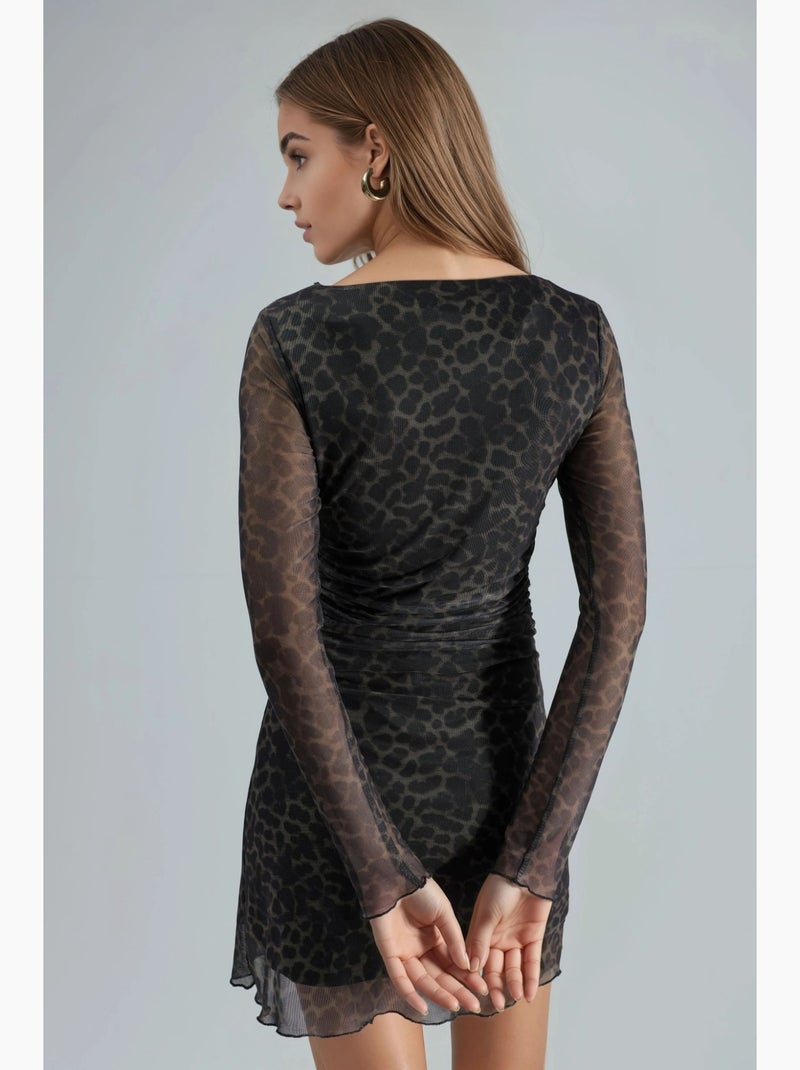 Vestido mini em linha a com estampado leopardo busem Castanho-claro - Kiabi