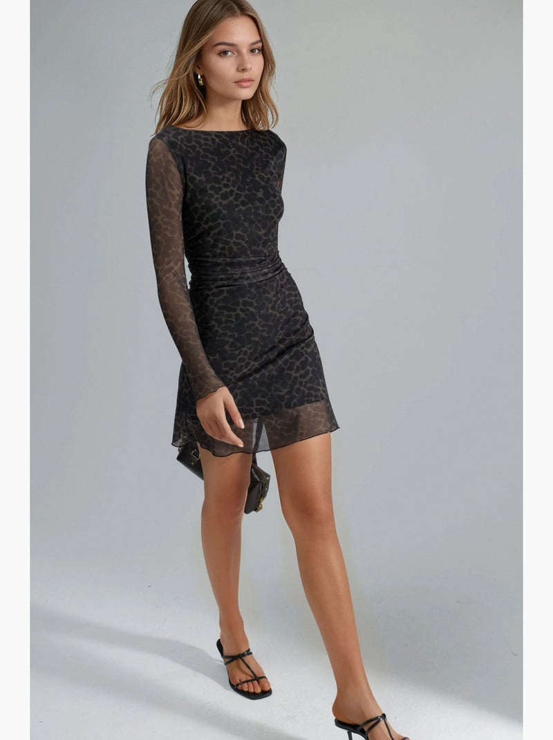 Vestido mini em linha a com estampado leopardo busem Castanho-claro - Kiabi