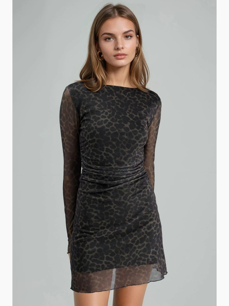 Vestido mini em linha a com estampado leopardo busem Castanho-claro - Kiabi