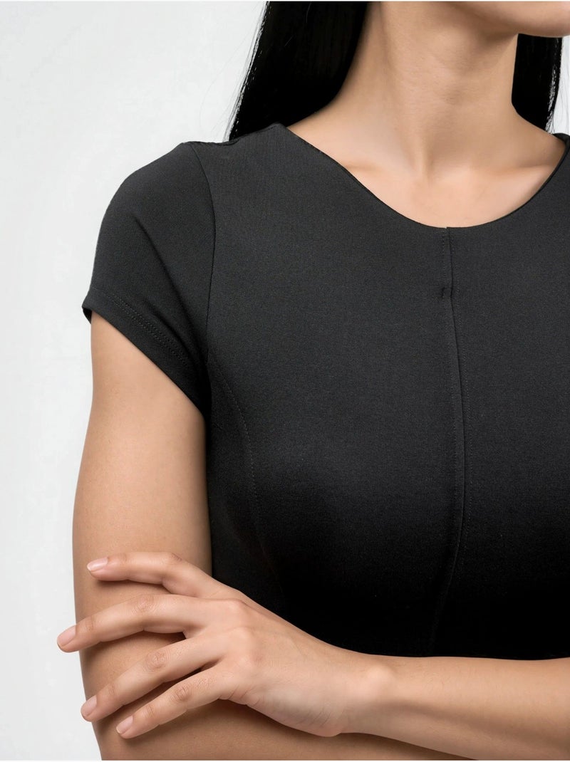 Vestido mini em linha a de manga curta busem Preto - Kiabi