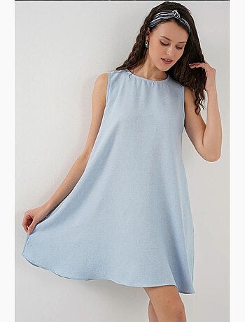 Vestido mini em linha a em mistura de linho bdart