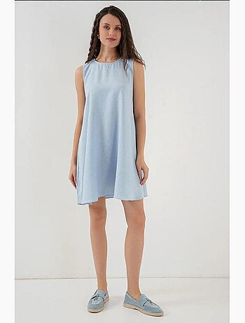 Vestido mini em linha a em mistura de linho bdart