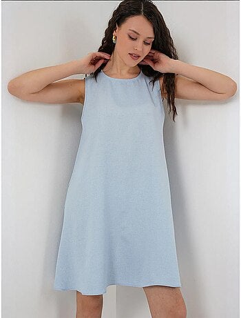 Vestido mini em linha a em mistura de linho bdart
