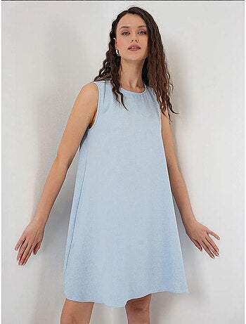Vestido mini em linha a em mistura de linho bdart