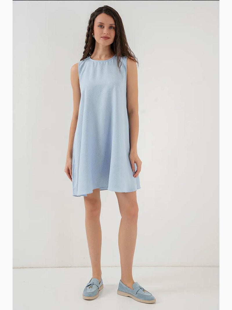 Vestido mini em linha a em mistura de linho bdart Azul-pastel - Kiabi