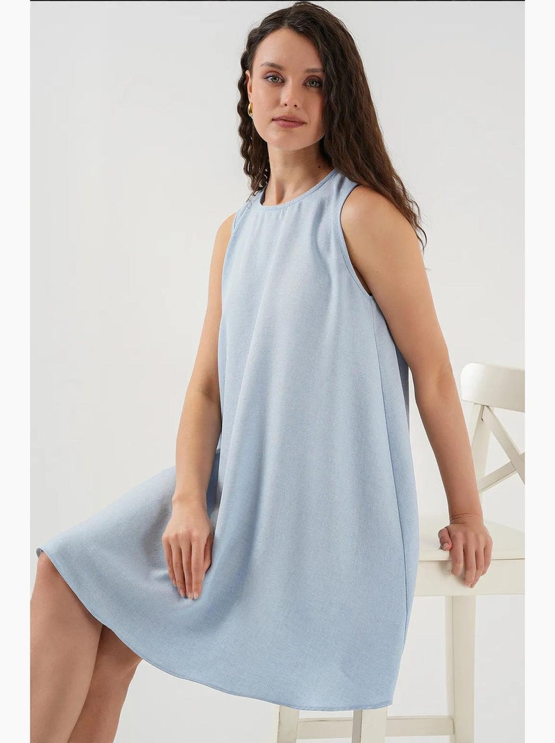 Vestido mini em linha a em mistura de linho bdart Azul-pastel - Kiabi