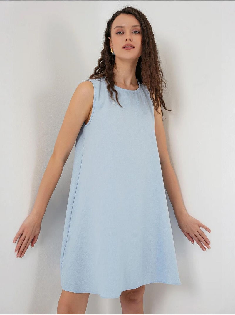Vestido mini em linha a em mistura de linho bdart Azul-pastel - Kiabi