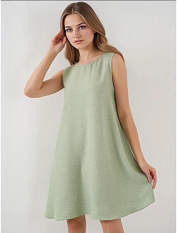 Vestido mini em linha a em mistura de linho bdart