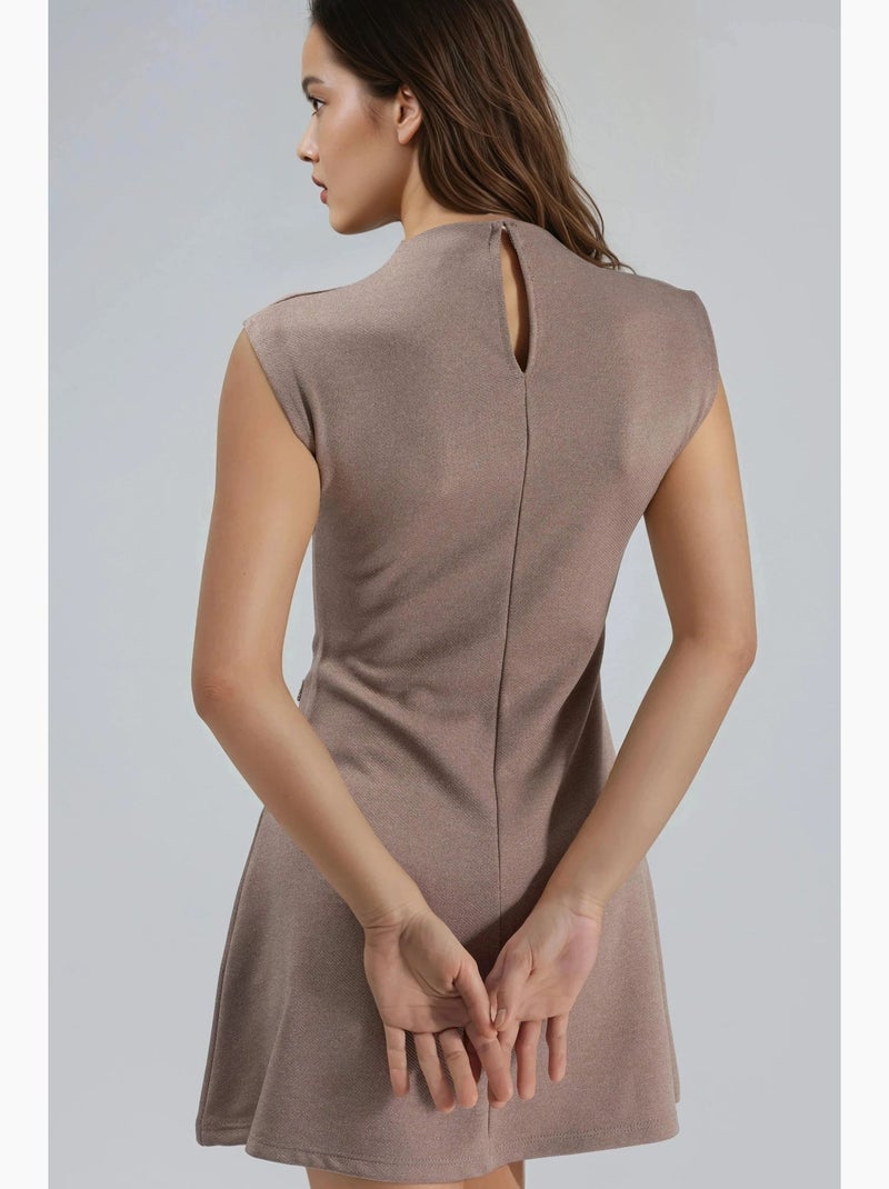 Vestido mini em linha a sem mangas com gola mandarim busem Bege-argila - Kiabi