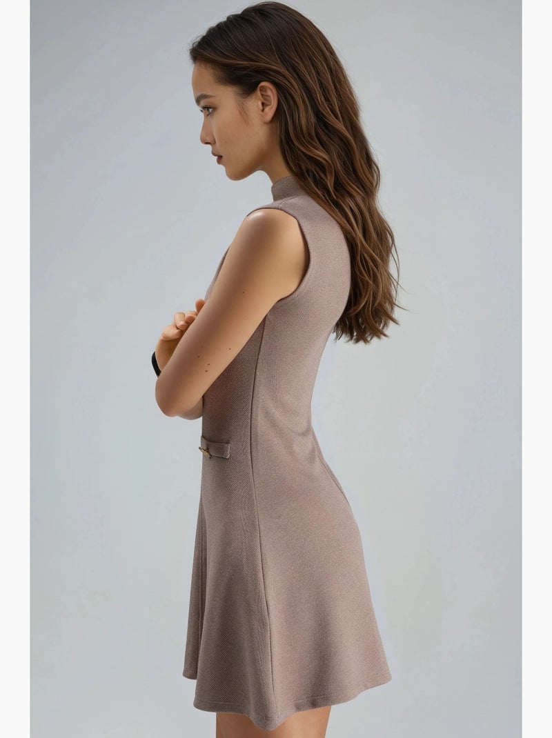 Vestido mini em linha a sem mangas com gola mandarim busem Bege-argila - Kiabi