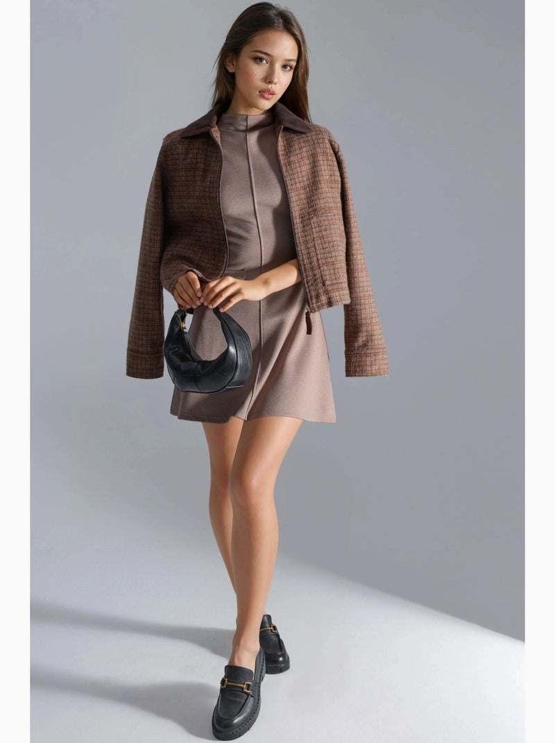Vestido mini em linha a sem mangas com gola mandarim busem Bege-argila - Kiabi