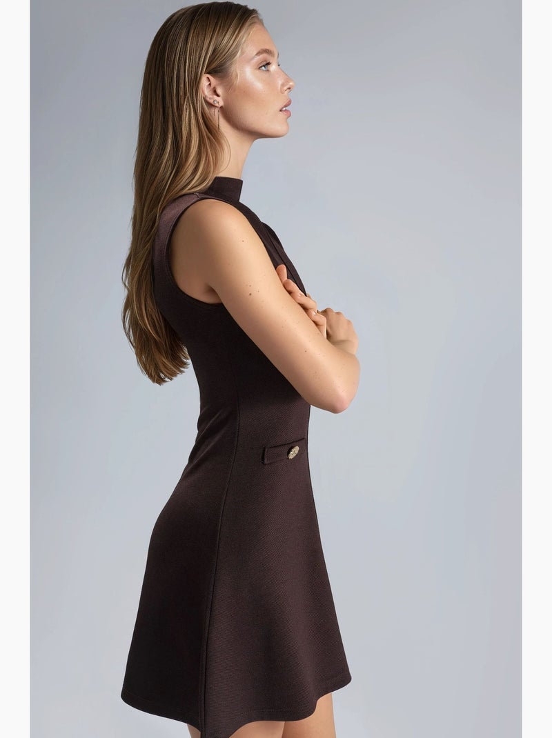 Vestido mini em linha a sem mangas com gola mandarim busem Castanho-escuro - Kiabi