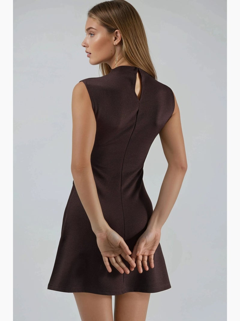 Vestido mini em linha a sem mangas com gola mandarim busem Castanho-escuro - Kiabi
