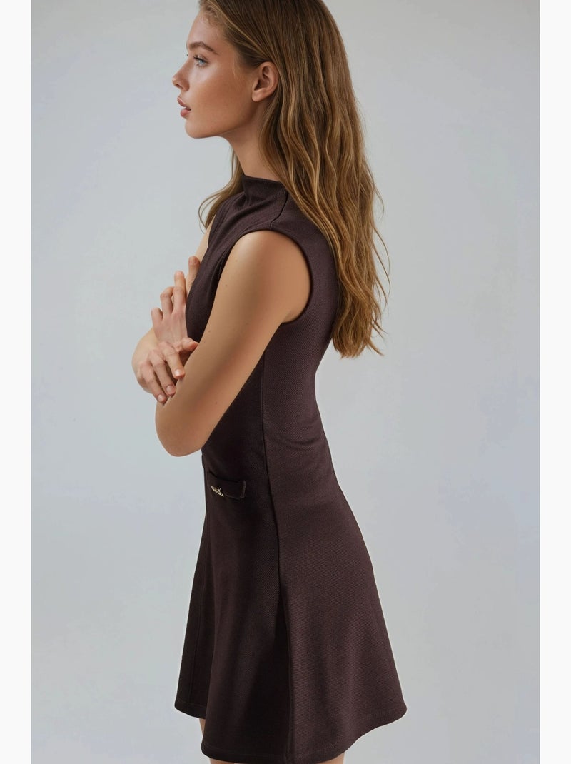 Vestido mini em linha a sem mangas com gola mandarim busem Castanho-escuro - Kiabi