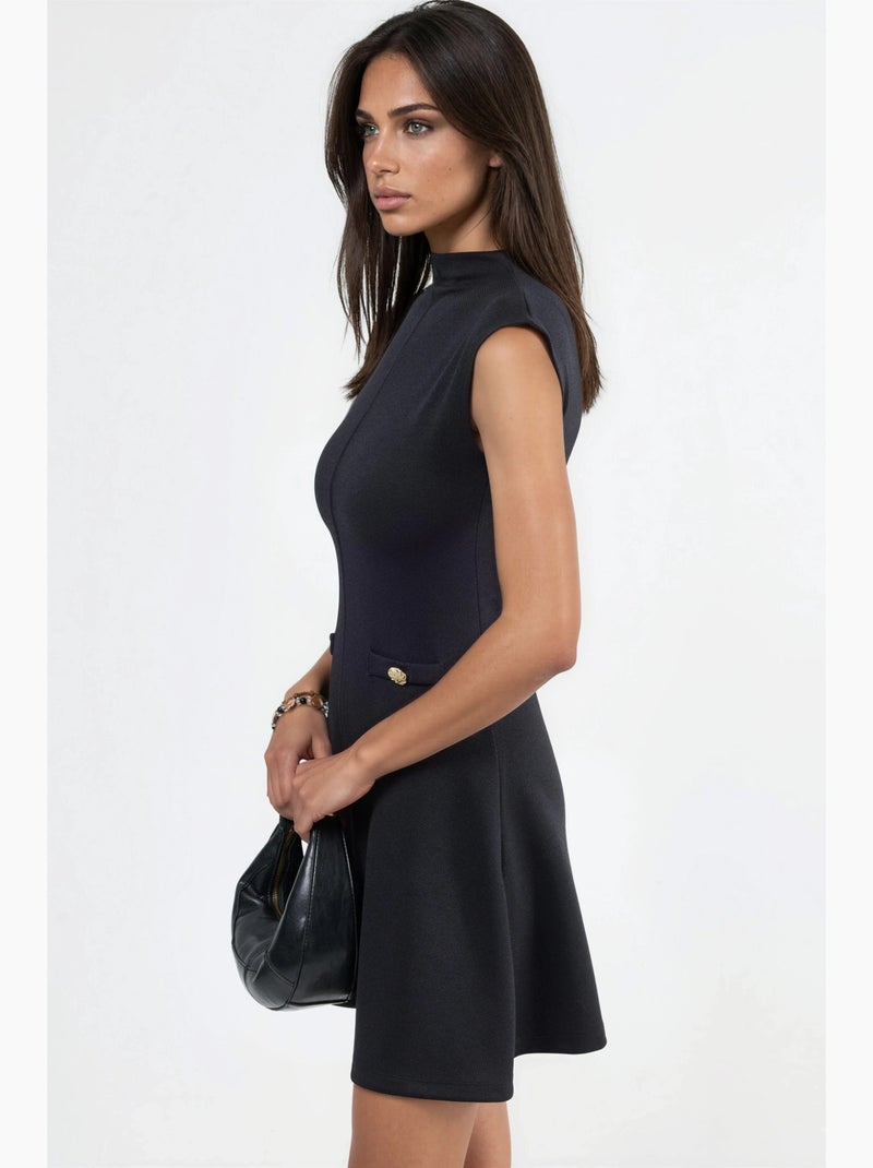 Vestido mini em linha a sem mangas com gola mandarim busem Preto - Kiabi