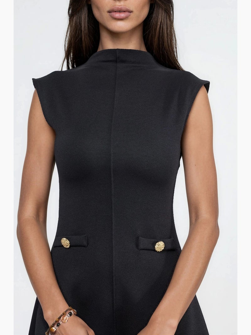Vestido mini em linha a sem mangas com gola mandarim busem Preto - Kiabi
