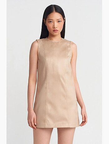 Vestido mini em pele sintética sem mangas dilvin
