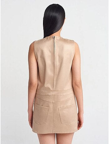 Vestido mini em pele sintética sem mangas dilvin
