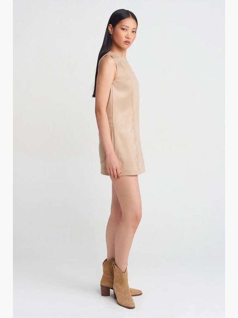 Vestido mini em pele sintética sem mangas dilvin Bege-argila - Kiabi