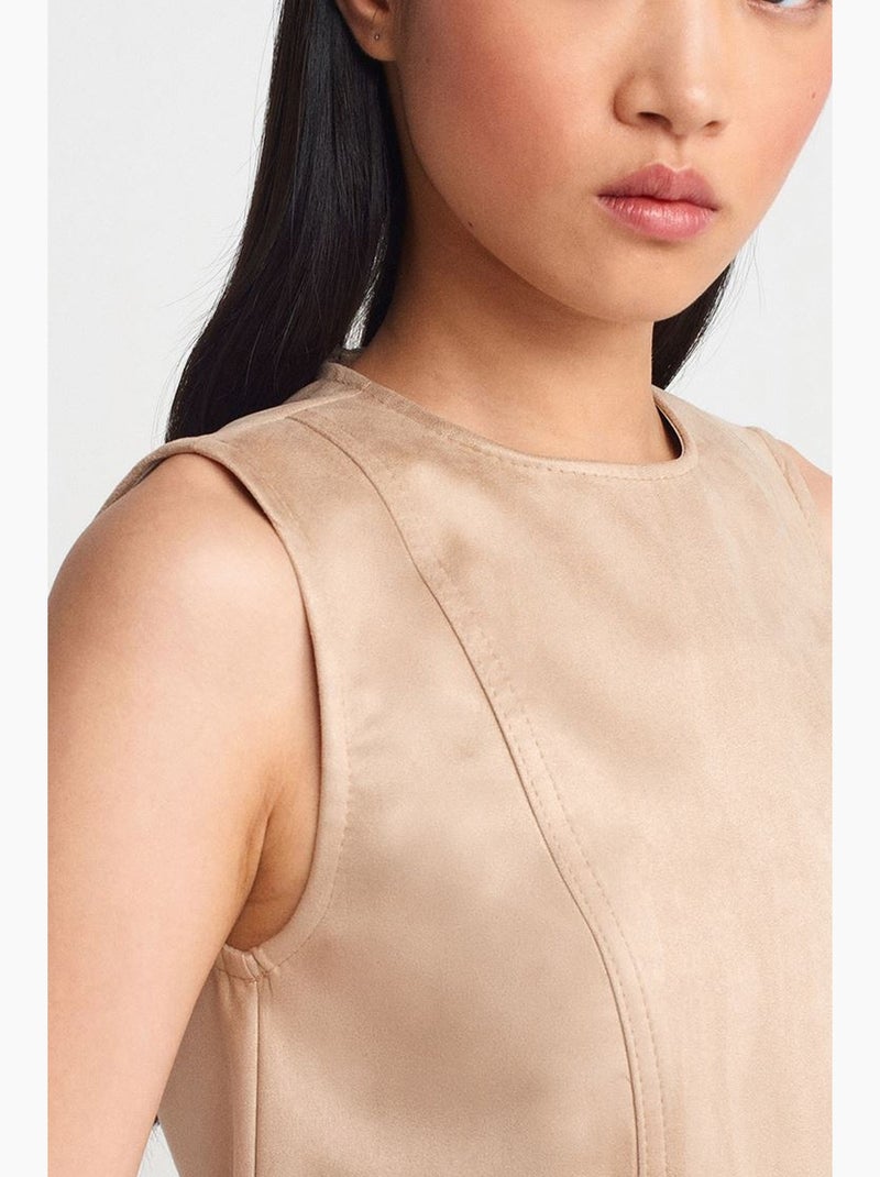 Vestido mini em pele sintética sem mangas dilvin Bege-argila - Kiabi