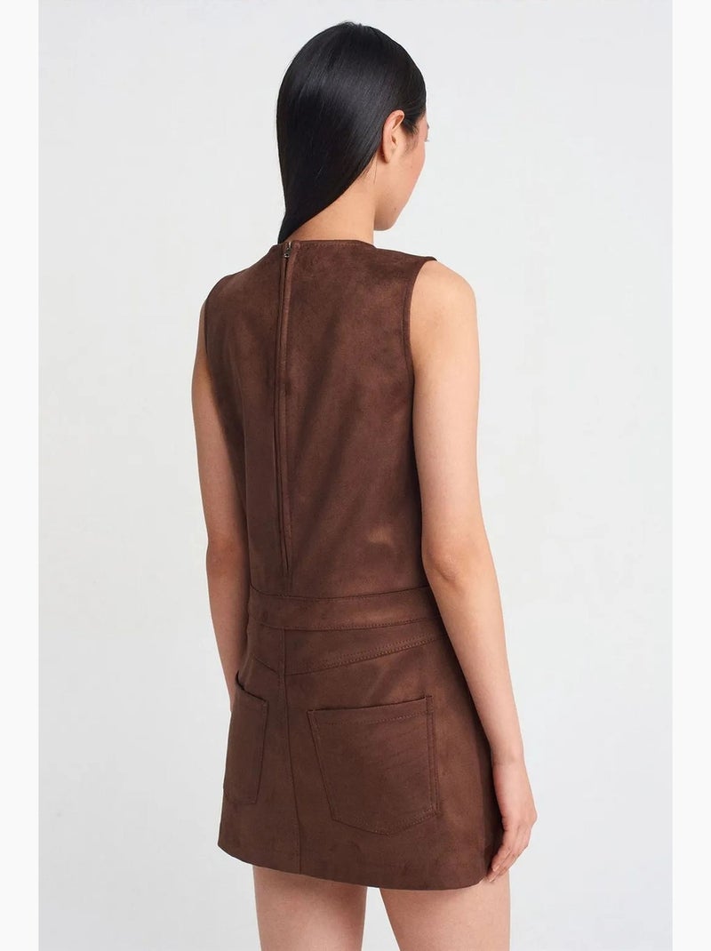 Vestido mini em pele sintética sem mangas dilvin Castanho - Kiabi