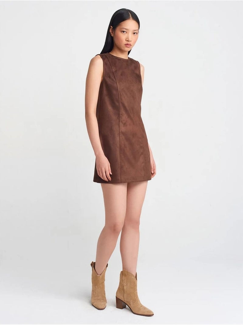 Vestido mini em pele sintética sem mangas dilvin Castanho - Kiabi