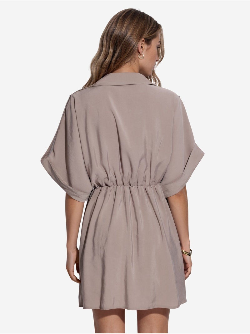 Vestido mini envelope texturizado busem Bege-argila - Kiabi