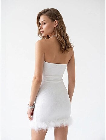 Vestido mini feminino canelado com decote halter e detalhe de pedra mixray