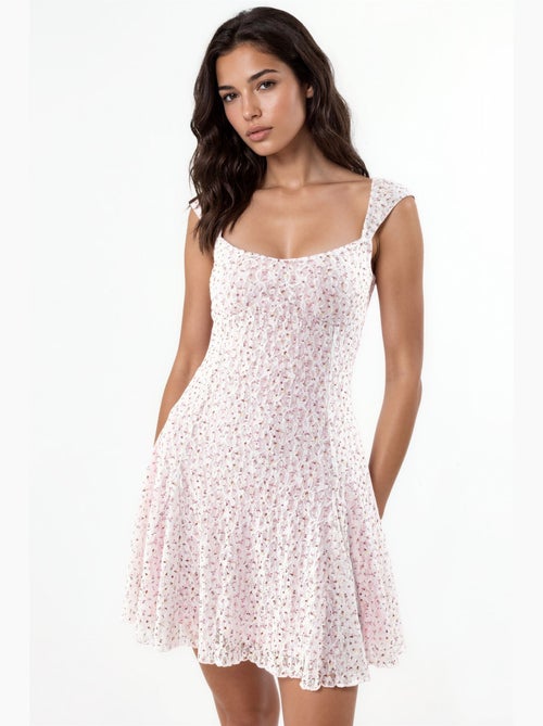 Vestido mini floral com gola coração hiccup - Kiabi