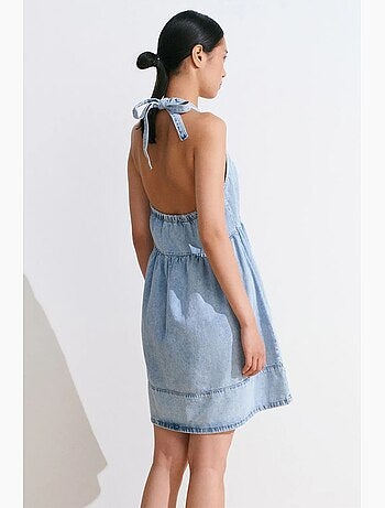 Vestido mini halter em ganga de algodão dilvin