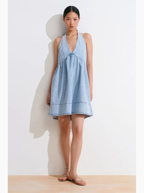 Vestido mini halter em ganga de algodão dilvin - Kiabi