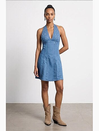 Vestido mini halter em tencel dilvin