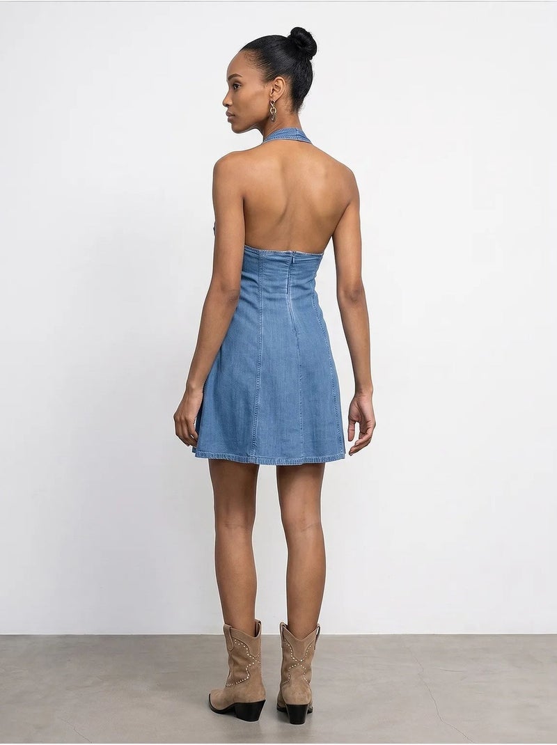 Vestido mini halter em tencel dilvin Azul-safira - Kiabi