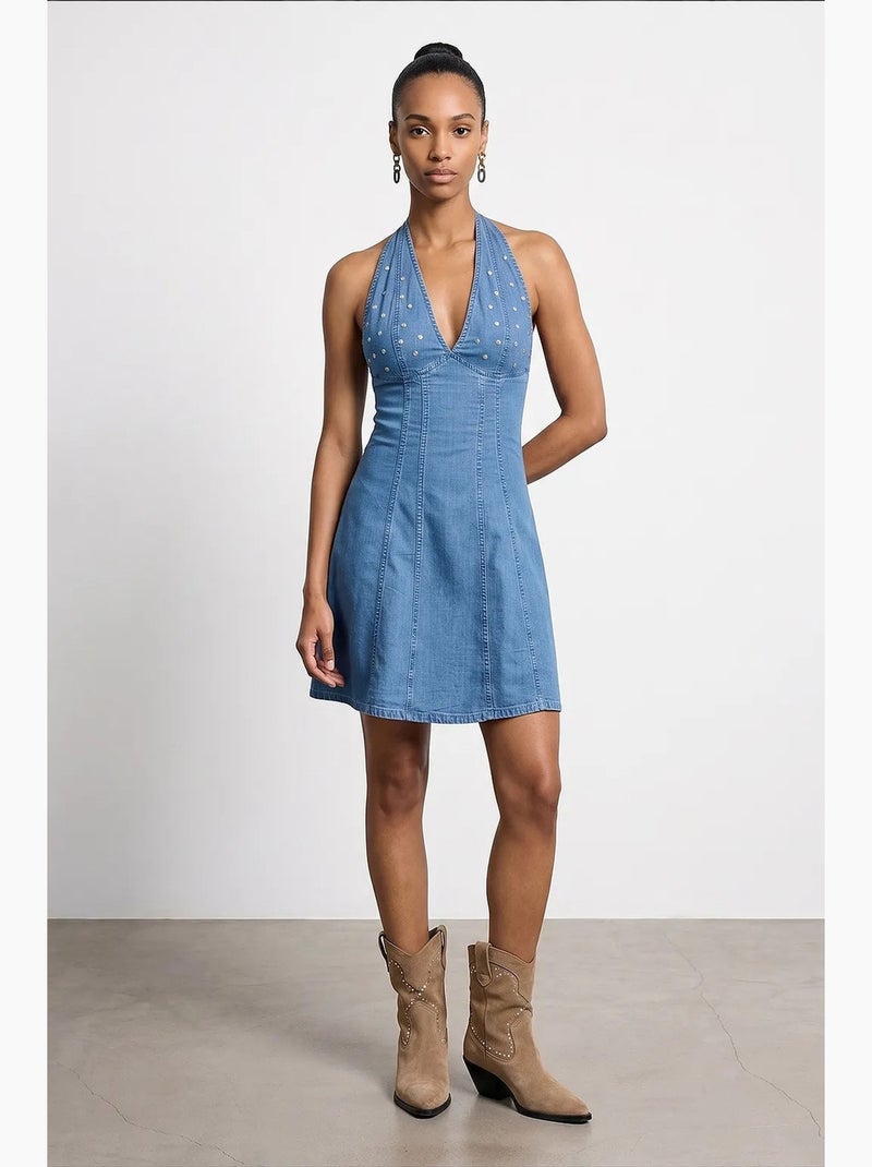 Vestido mini halter em tencel dilvin Azul-safira - Kiabi