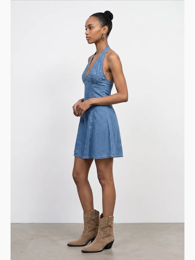 Vestido mini halter em tencel dilvin Azul-safira - Kiabi