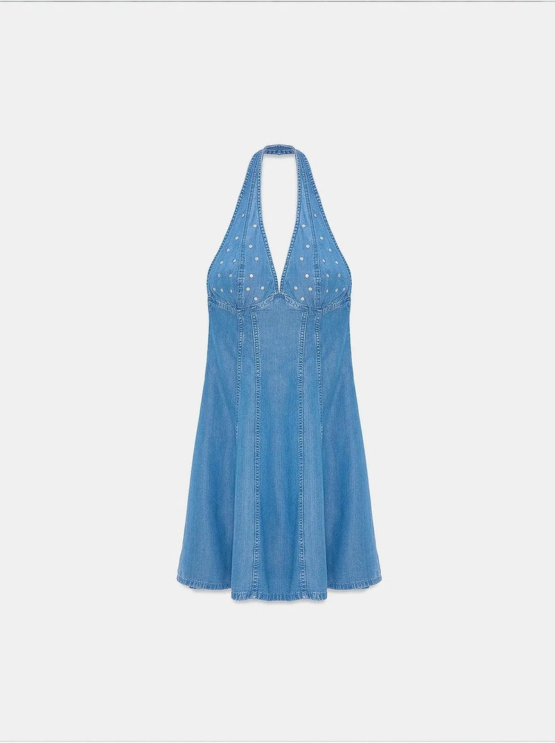 Vestido mini halter em tencel dilvin Azul-safira - Kiabi