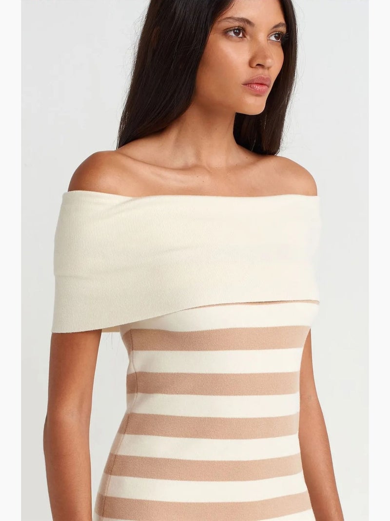 Vestido mini justo canelado às riscas dilvin Creme - Kiabi