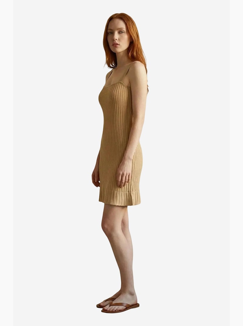 Vestido mini justo canelado com decote quadrado my fashion Bege-argila - Kiabi