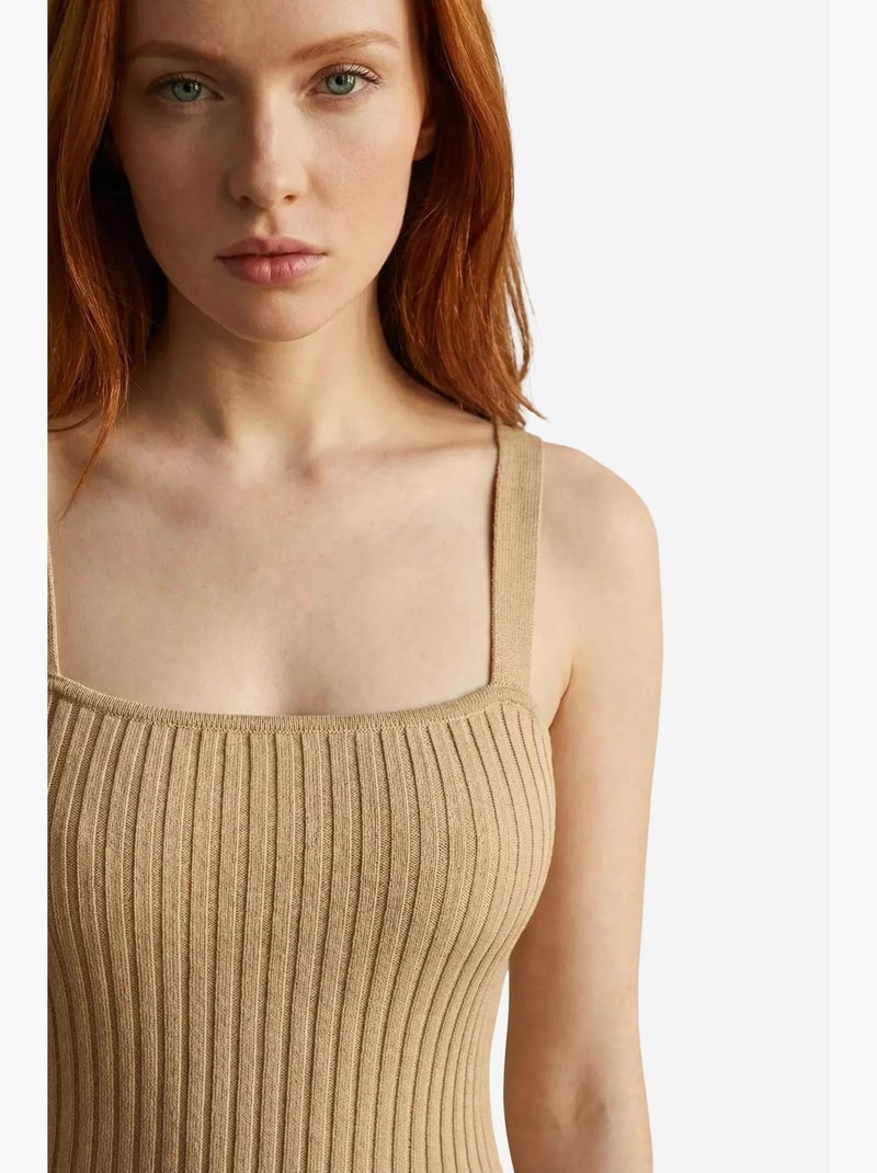 Vestido mini justo canelado com decote quadrado my fashion Bege-argila - Kiabi