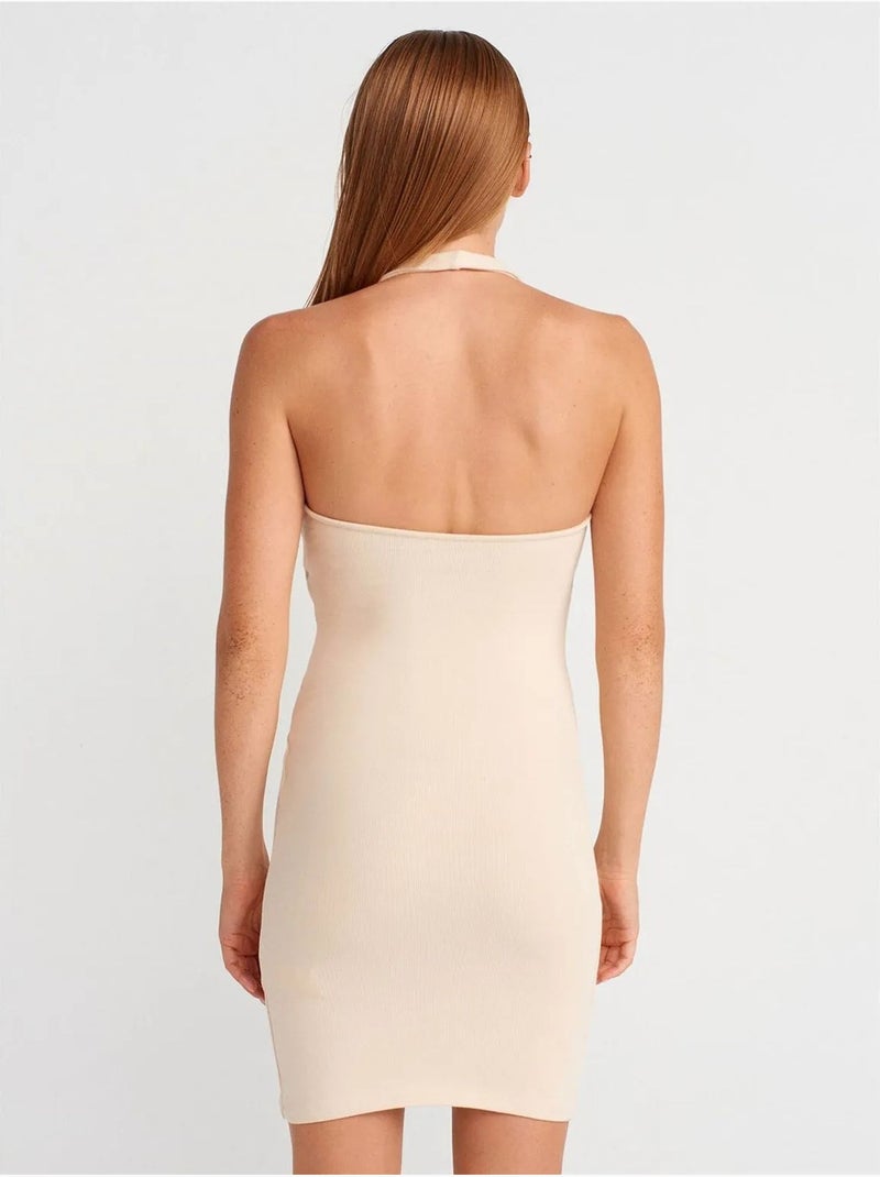 Vestido mini justo canelado dilvin Bege natural - Kiabi