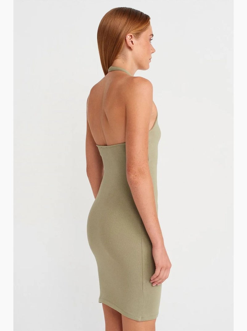 Vestido mini justo canelado dilvin Cáqui - Kiabi