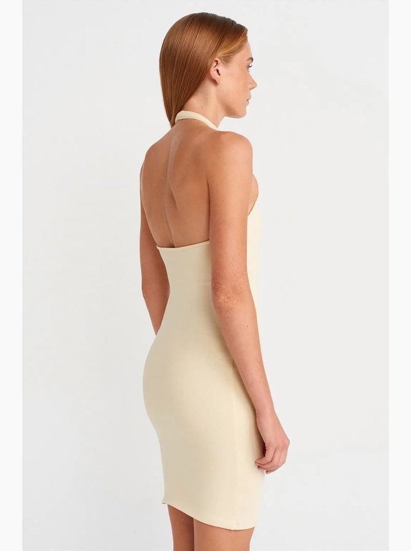 Vestido mini justo canelado dilvin Creme - Kiabi