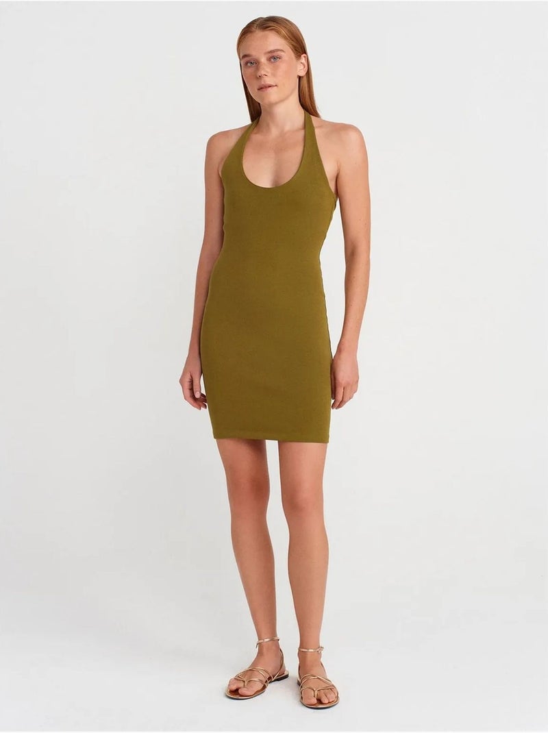Vestido mini justo canelado dilvin Verde cáqui - Kiabi