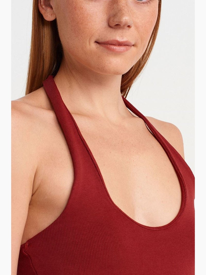 Vestido mini justo canelado dilvin Vermelho bordô - Kiabi