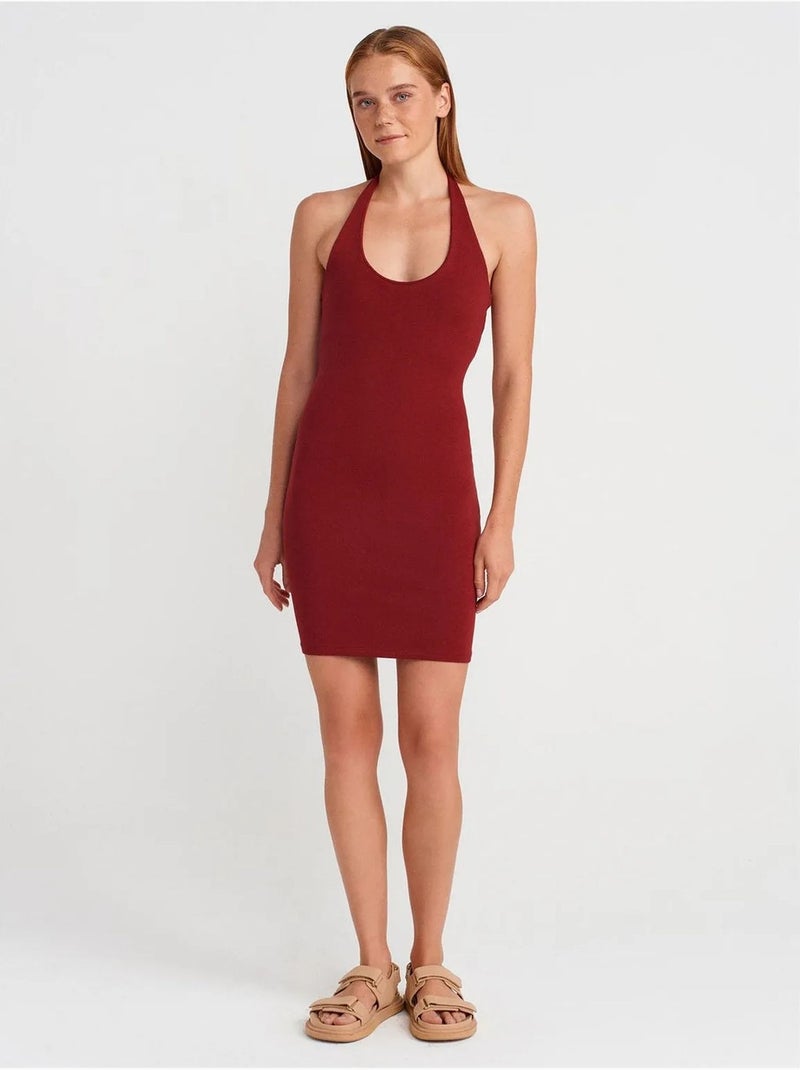 Vestido mini justo canelado dilvin Vermelho bordô - Kiabi