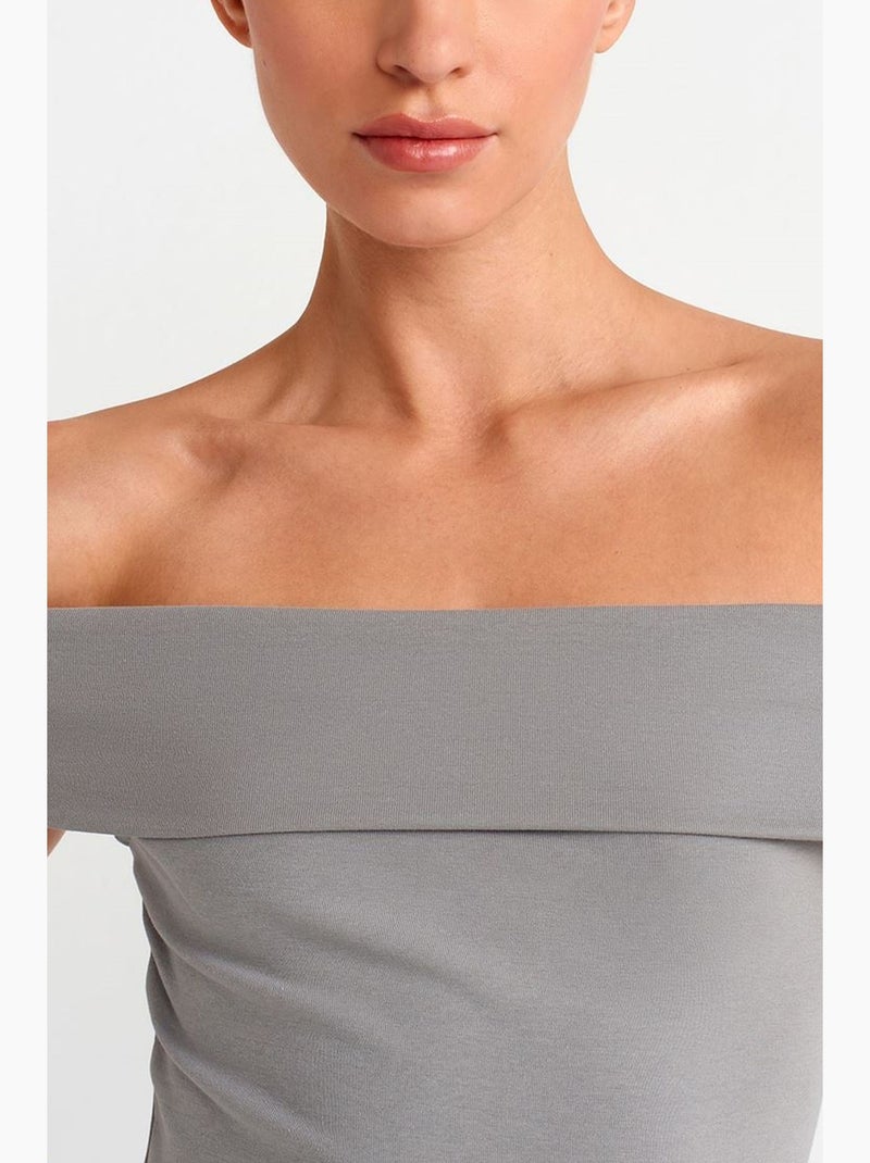 Vestido mini justo com decote ombro a ombro dilvin Cinza - Kiabi
