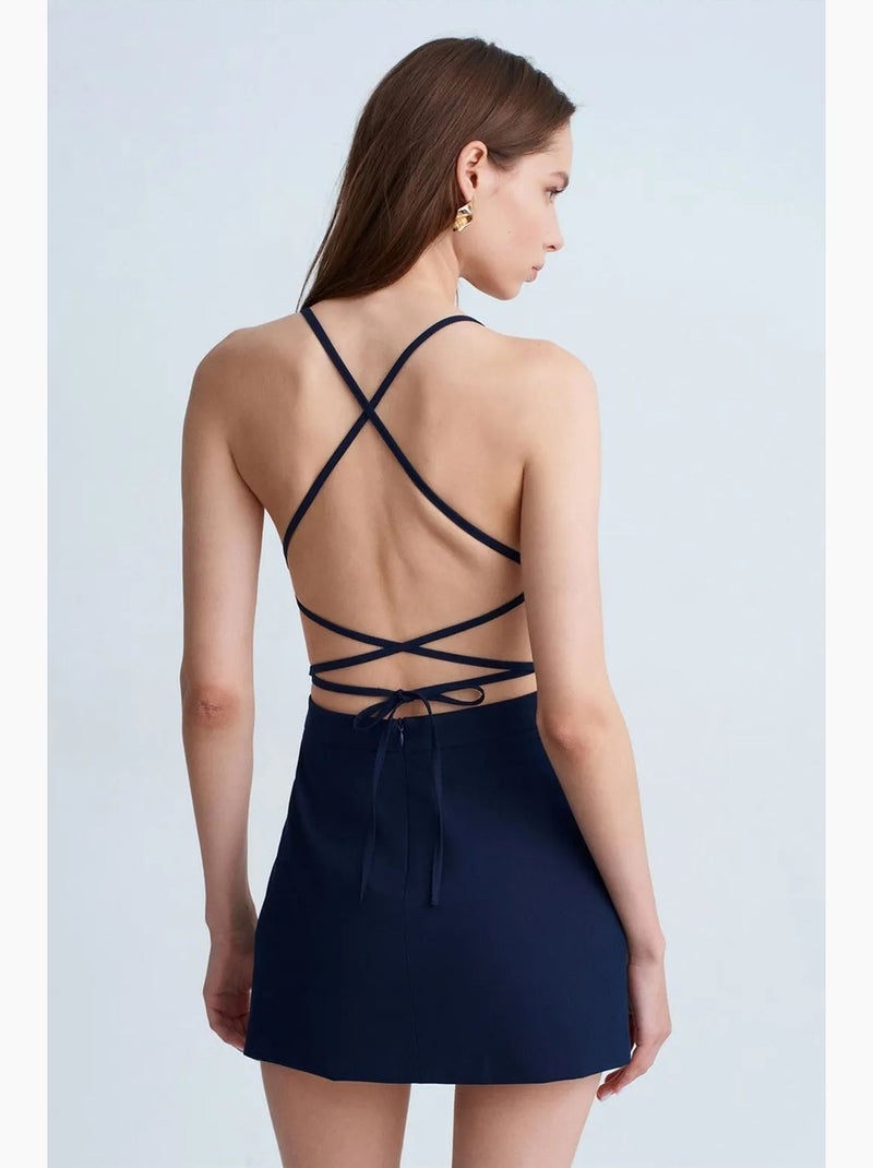 Vestido mini justo com decote quadrado e detalhe cut-out dilvin Azul-marinho - Kiabi