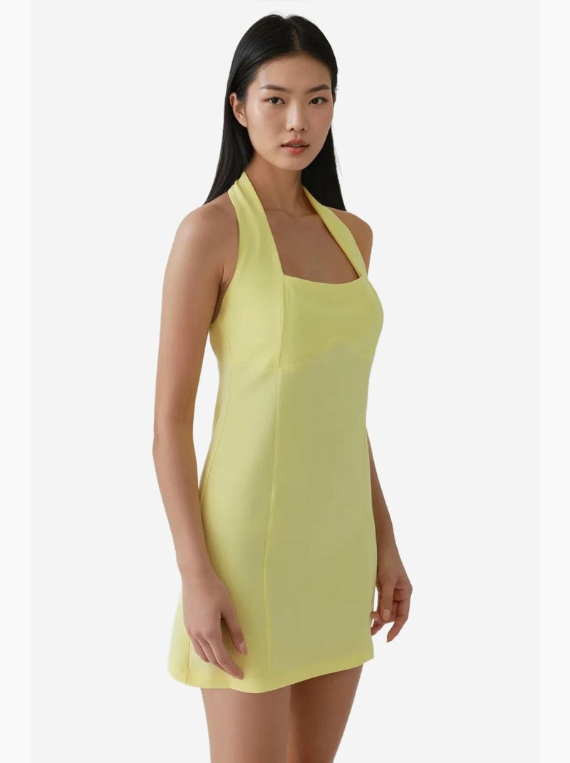 Vestido mini justo com decote quadrado hiccup Amarelo-limão - Kiabi