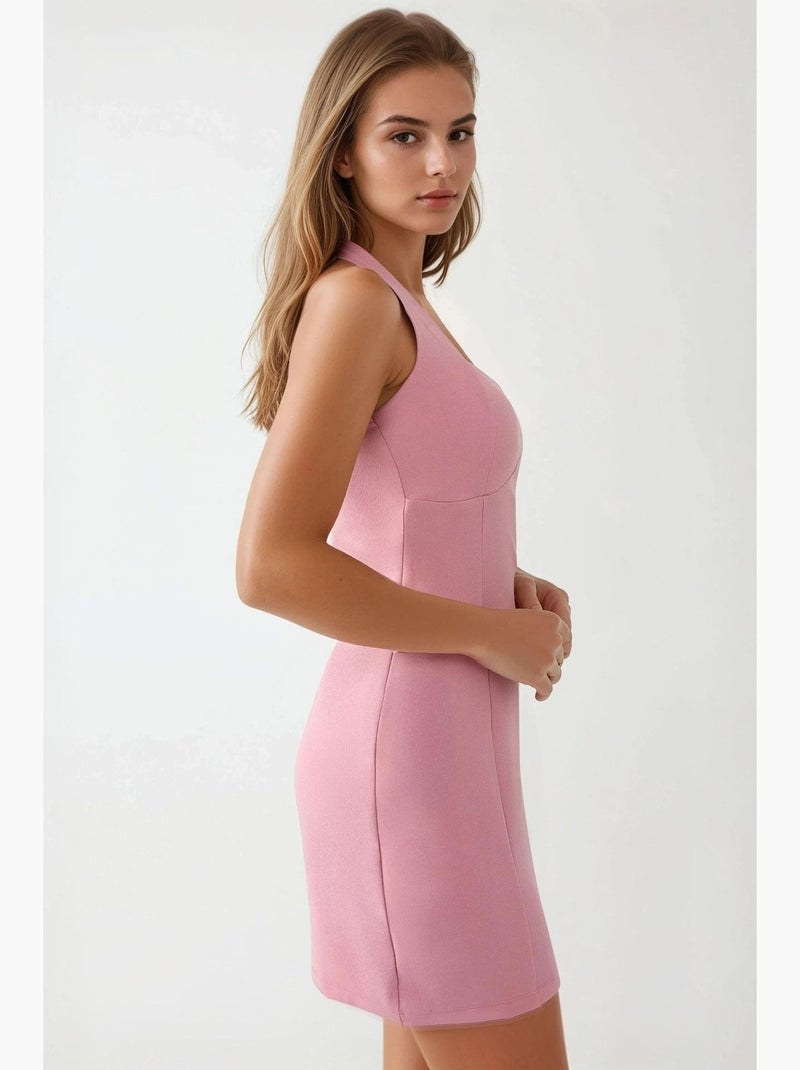 Vestido mini justo com decote quadrado hiccup Rosa - Kiabi