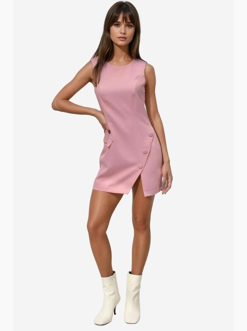 Vestido mini justo com decote redondo e botões hiccup Rosa-pálido - Kiabi